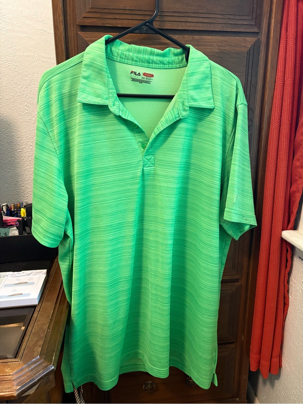 FILA Men’s Bright Green Striped Performance Golf Polo